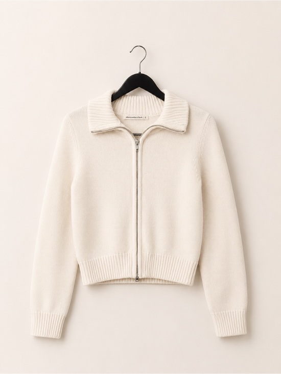 Abercrombie & Fitch Sweaters - Abercrombie & Fitch Cream Zip-Up Knit Sweater